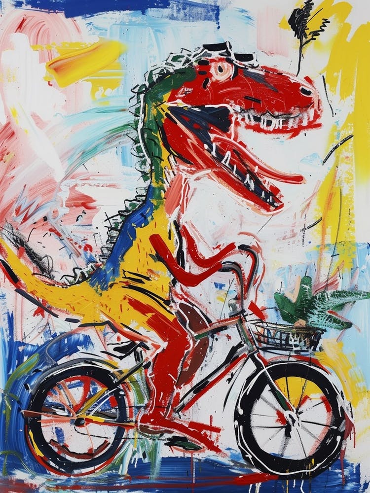 Abstract Dinosaur Riding A Bike Painting 3