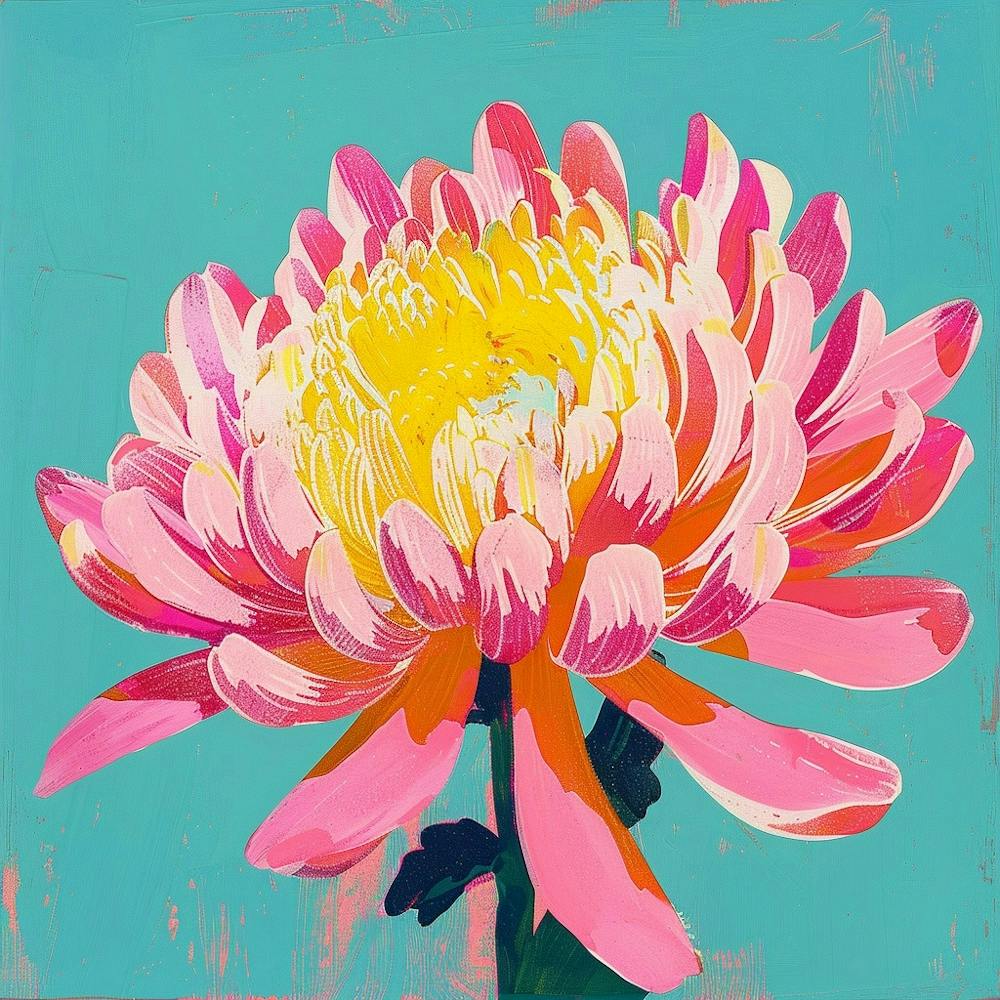 Chrysanthemum 1 Square Flower Illustration