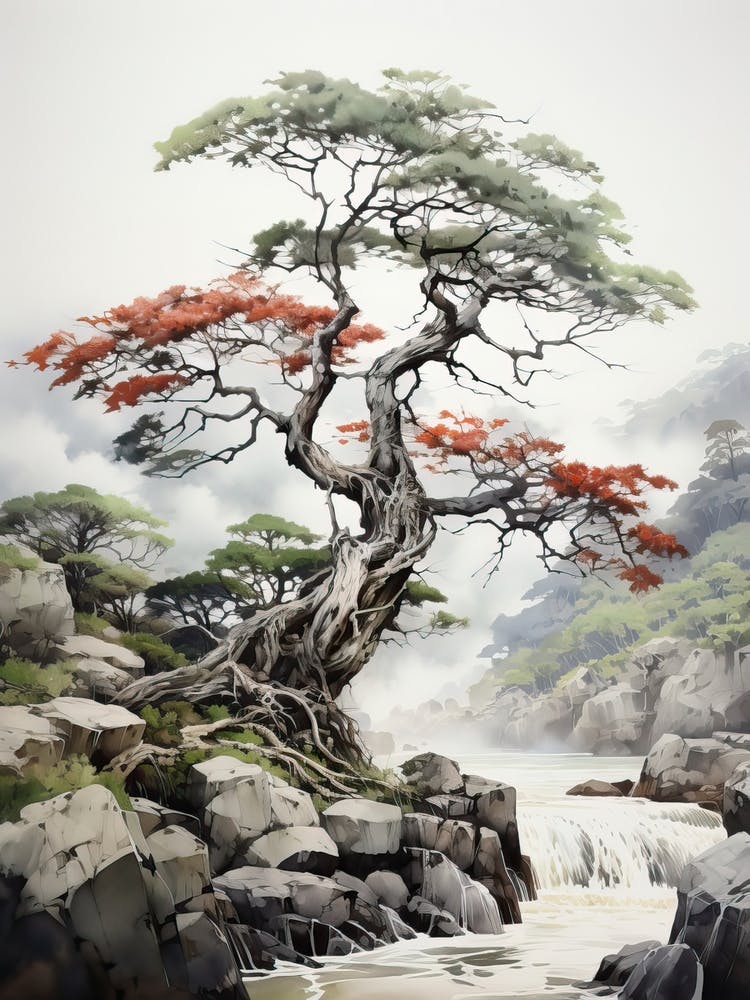 Shikoku Pilgrimage In Shikoku, Japanese Brush Painting, Ukiyo E, Minimal 1