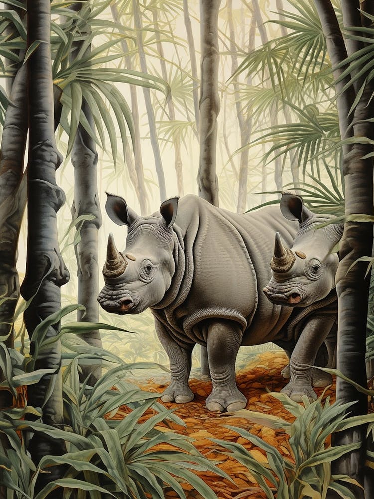 Two Rhinos In The Forest