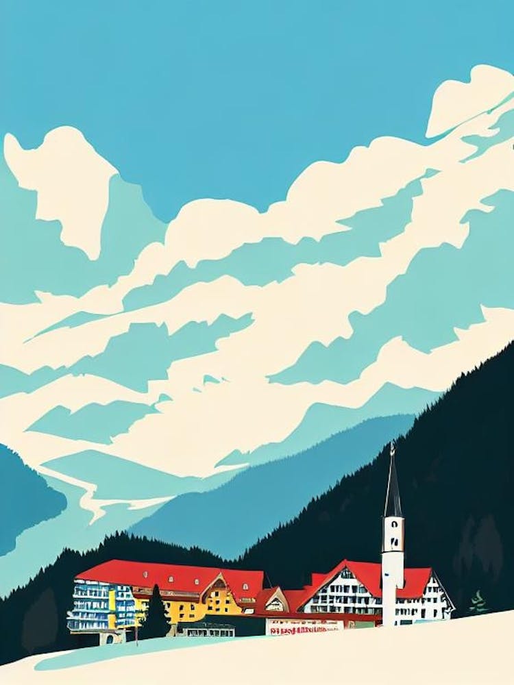 Saalbach Hinterglemm, Austria Midcentury Vintage Skiing Poster