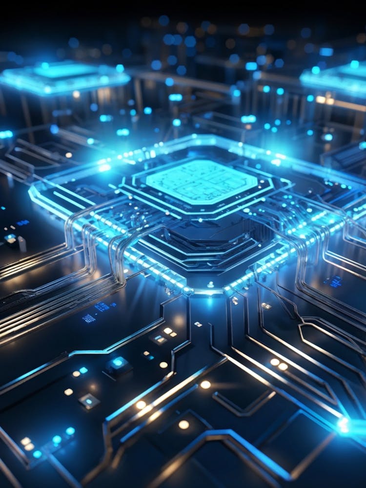 Ai Integrated Futuristic Electronic Circuit Glowing Etched Circuits Intertwining Wires Metallic S (2)