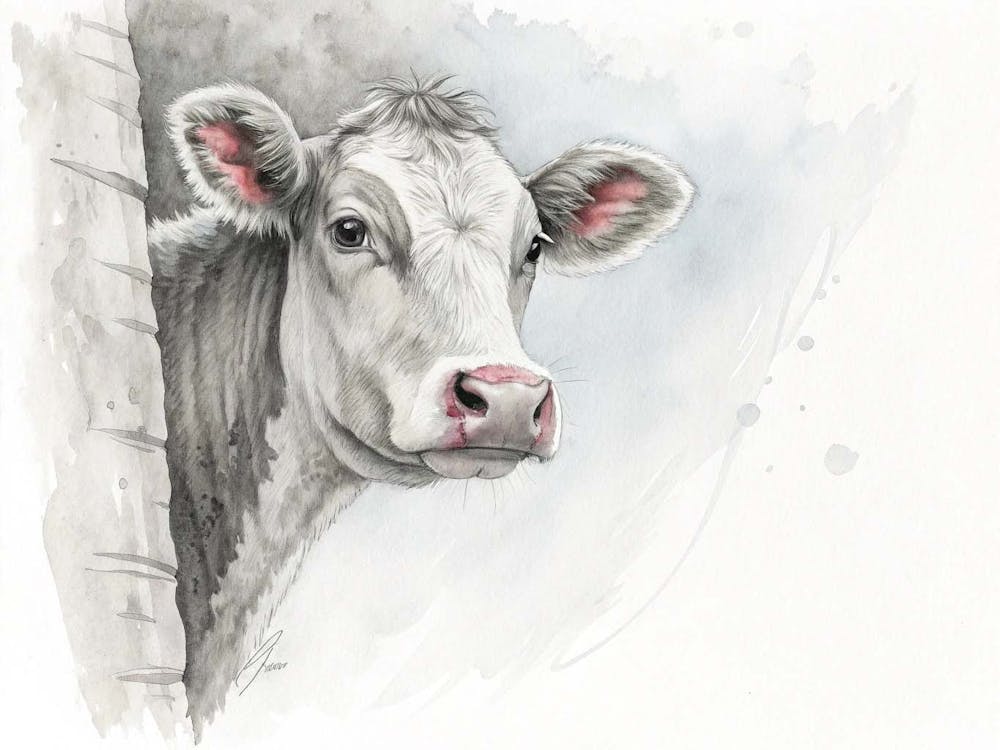 Cow Looking Out Of A Tree