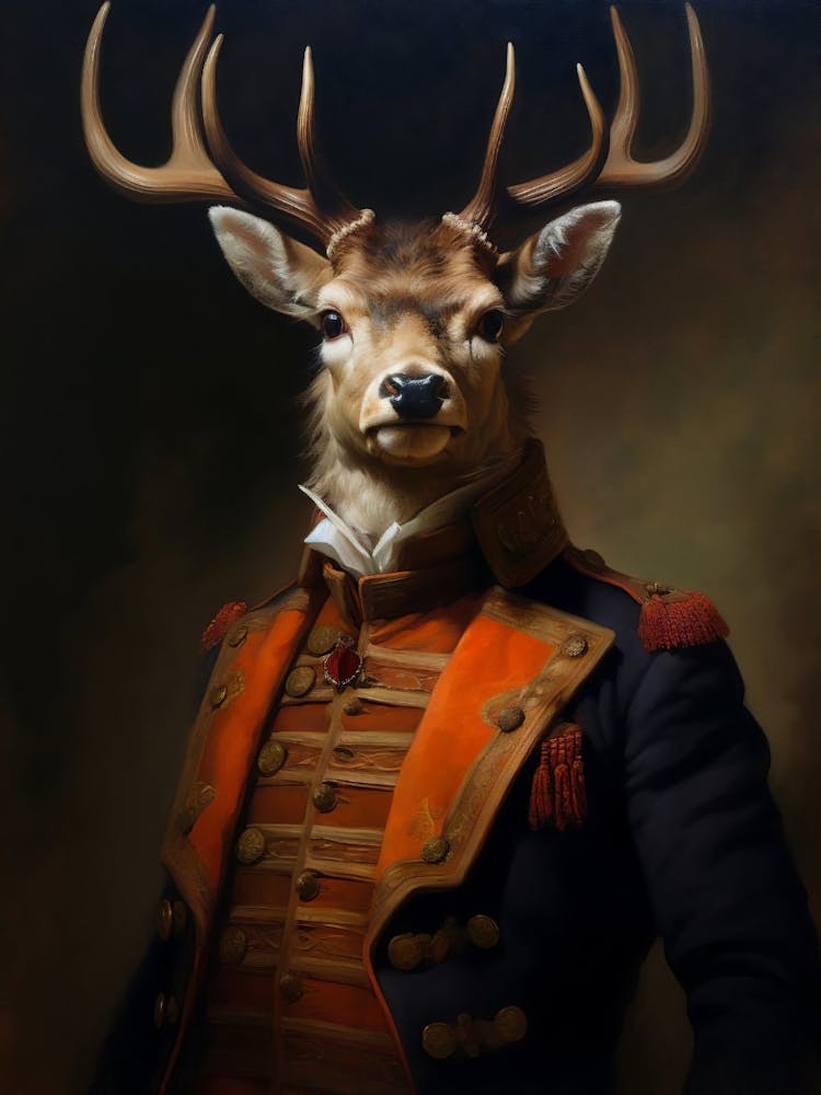 Victorian Animals Portrait, Royal Deer Vintage Print, Renaissance Animal Painting, Dark Moody Animal Poster, Altered Art, Animal Lover Gift