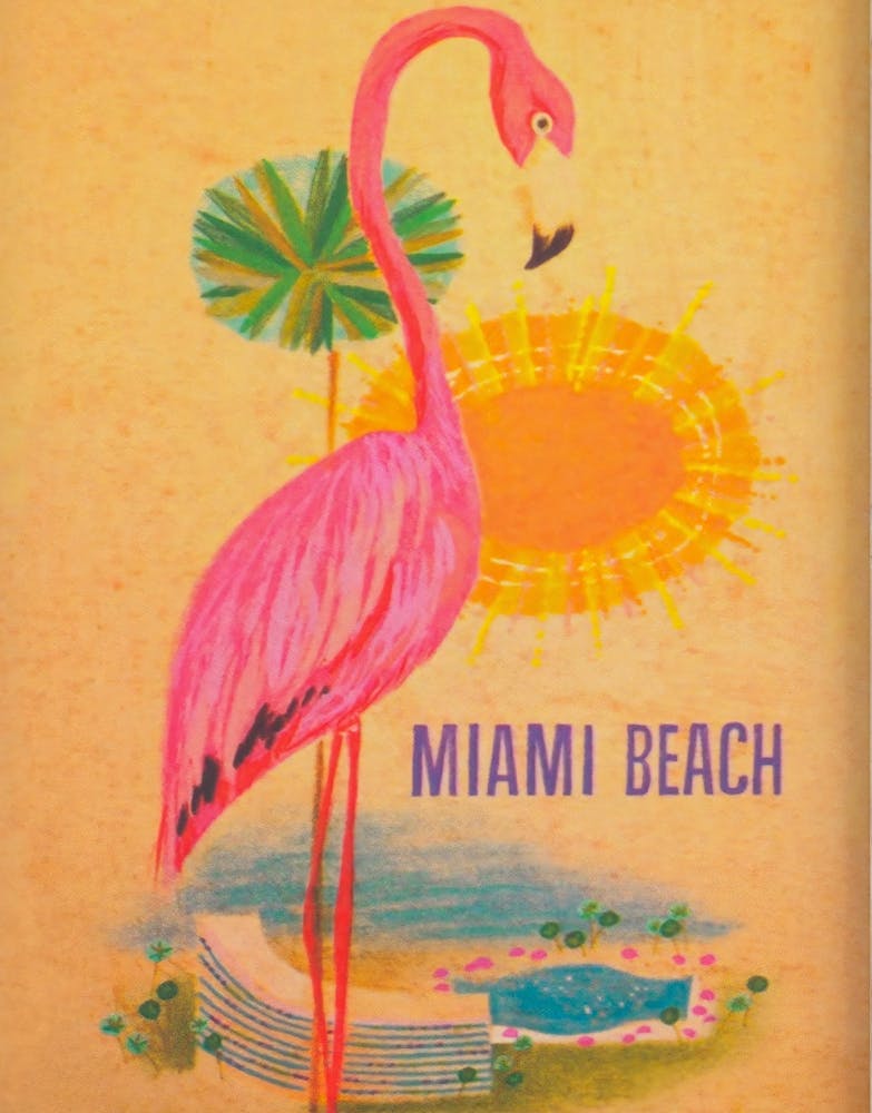 Miami Beach Pink Flamimgo Retro Travel Vintage Poster