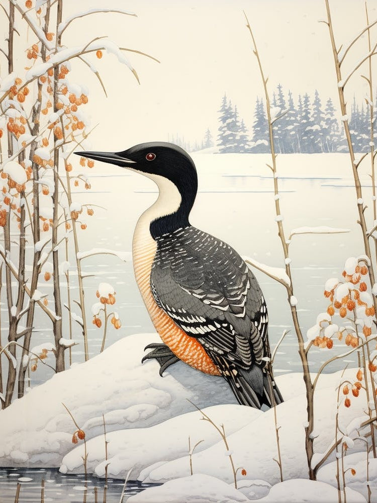 Winter Bird Painting Loon 1
