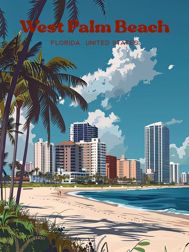 West Palm Beach Florida Beachfront Digital Travel Art