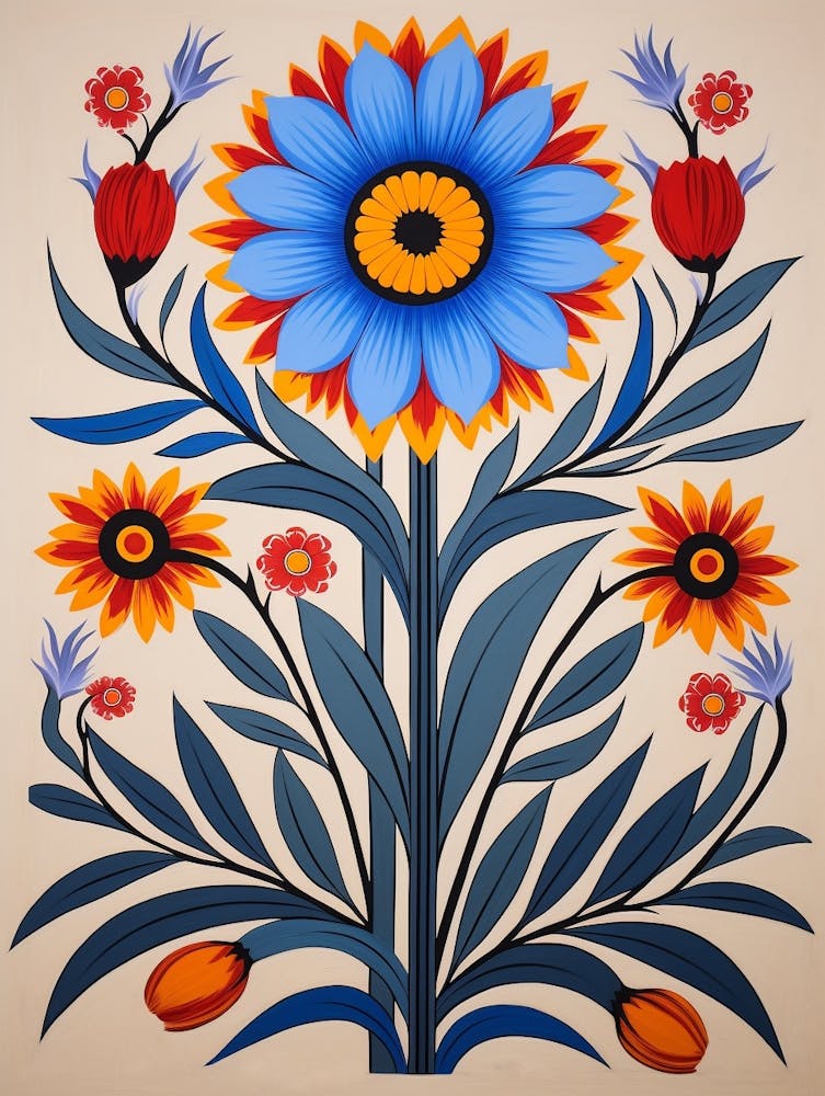 Flower Motif Painting Cornflower 1