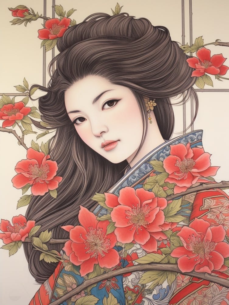 Botan Peony Vintage Japanische Botanik Und Geisha