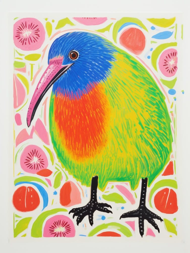 Peinture d'oiseau colorée - Kiwi 2