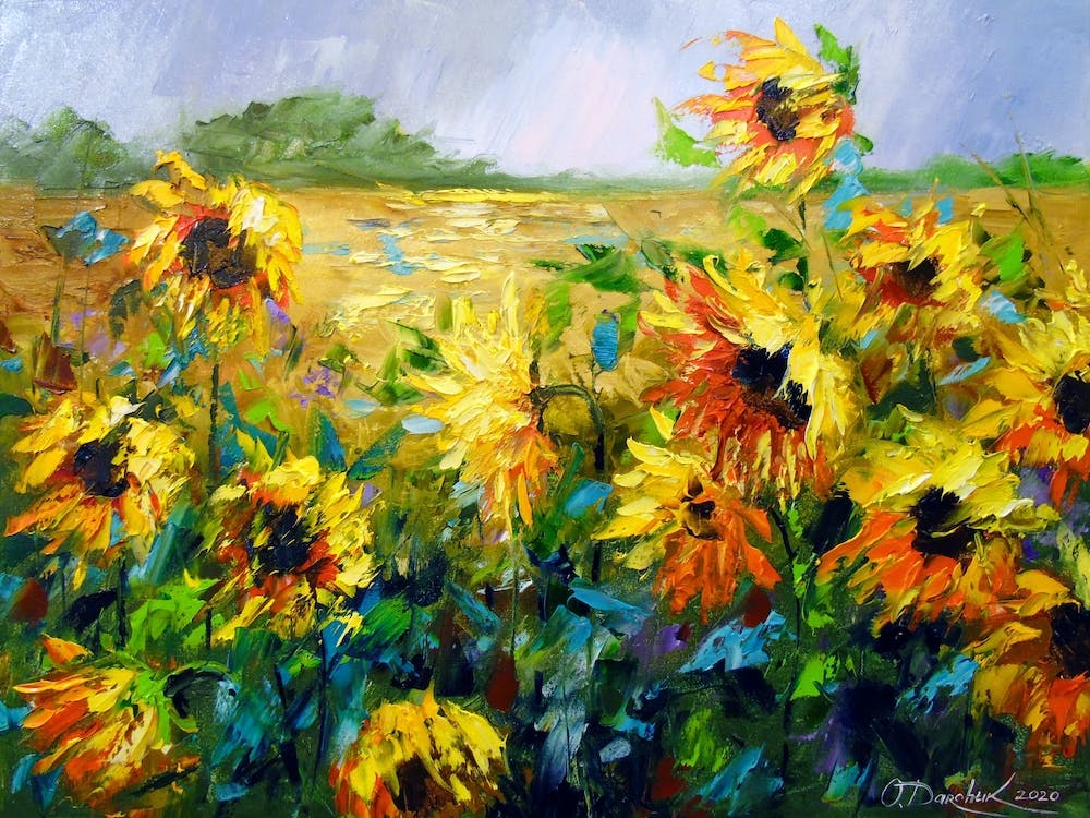Sunflowers and wind