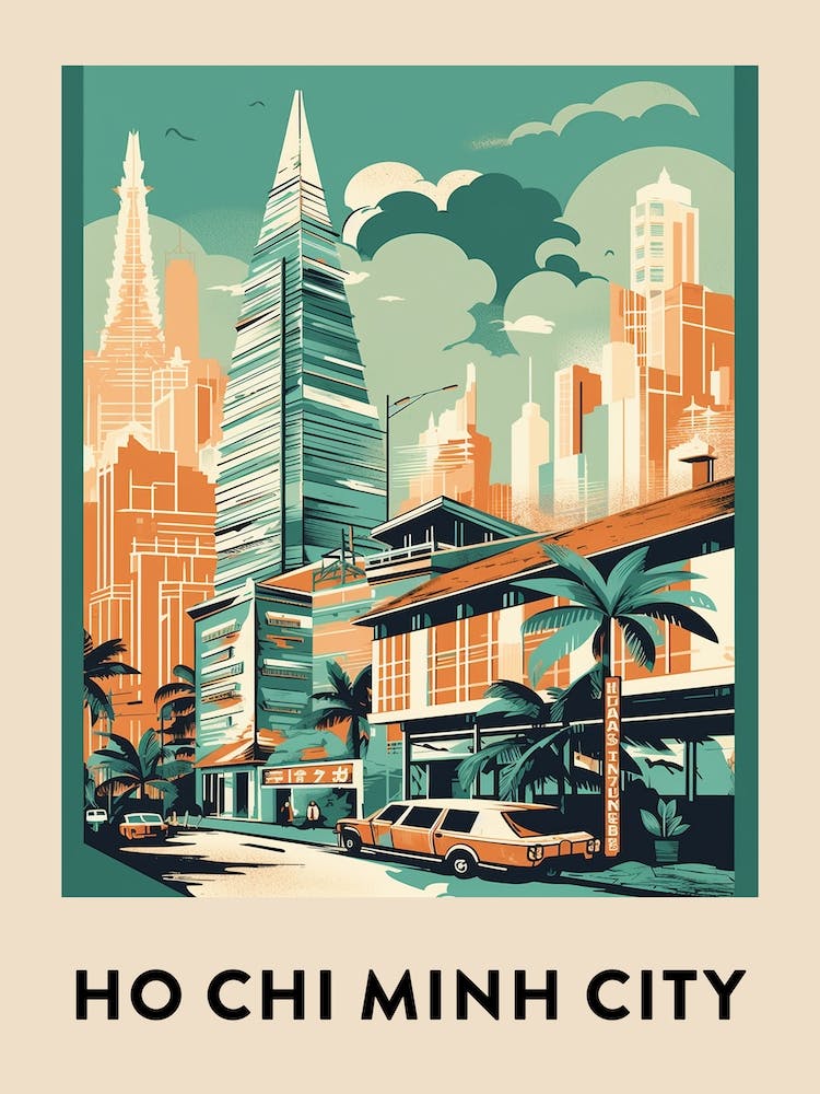 Ho Chi Minh City 2 Vintage Travel Poster