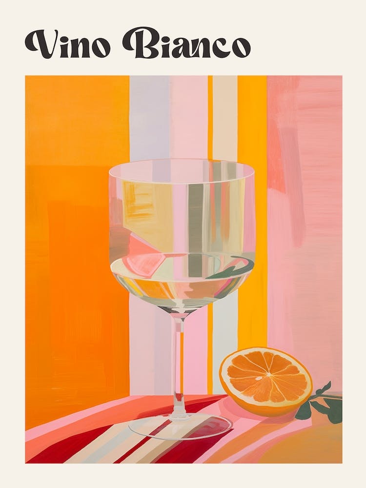 Vino Bianco Retro Italian Wine Poster