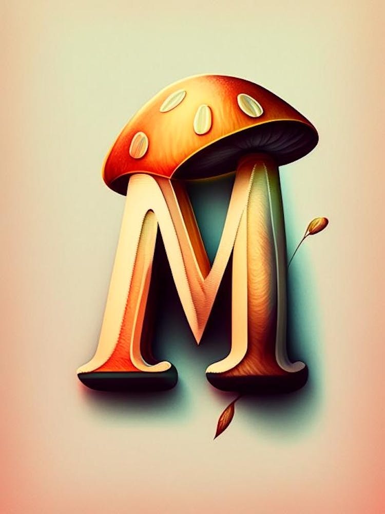 M  Mushroom, Letter, Alphabet Retro Drawing 2