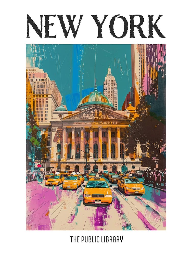 The New York Public Library New York Colourful Silkscreen Illustration 2 Poster