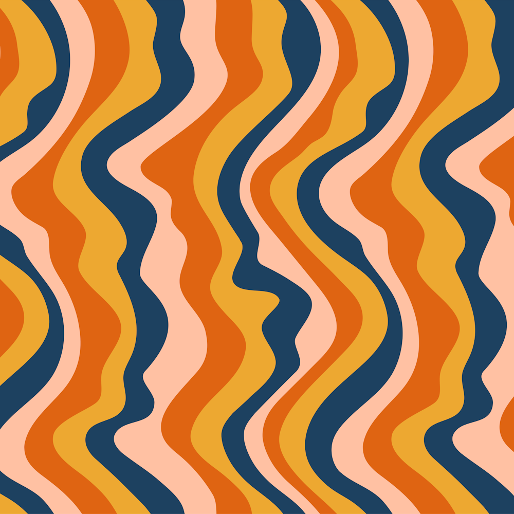 GOOD VIBRATIONS Groovy Mod Wavy Psychedelic Abstract Stripes in Warm Retro Desert Colours Terracotta Navy Ochre Blush