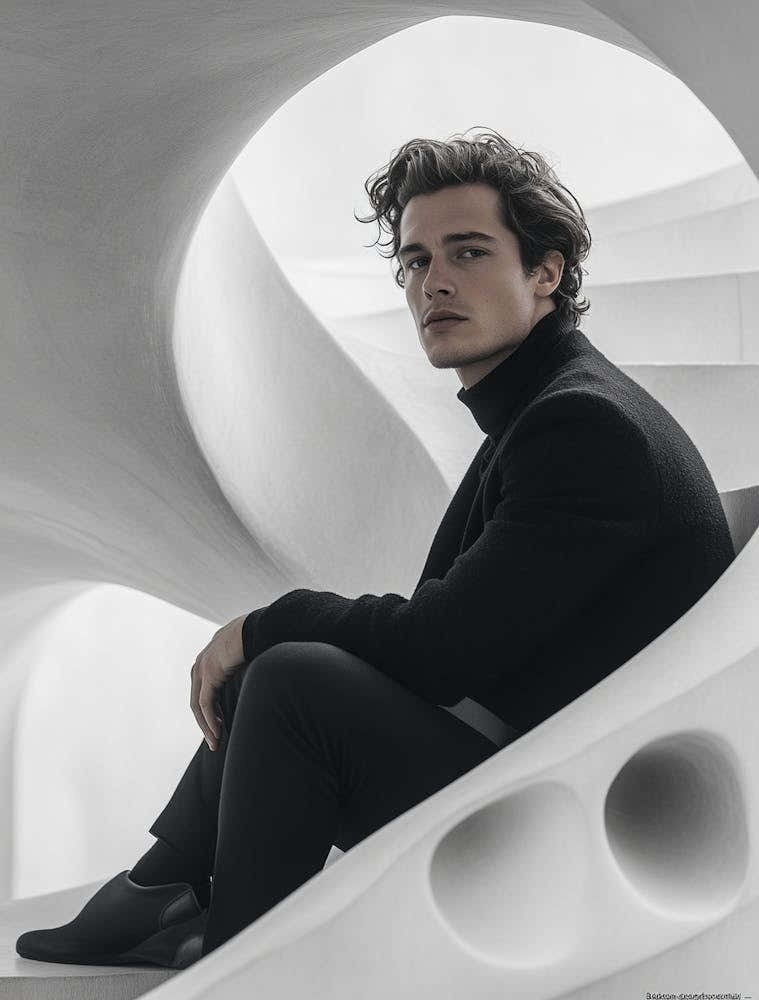 A Handsome Male Model Wearing Black Shoes