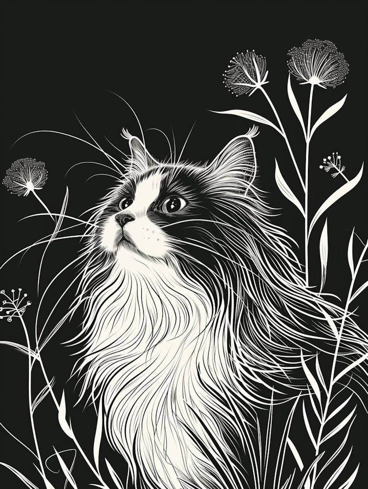 Ragamuffin Cat Minimalist Illustration 1