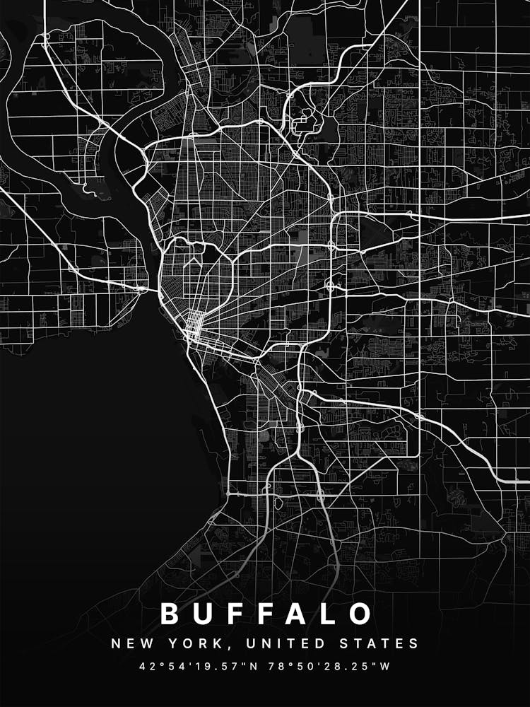 Buffalo New York NYC Black Map