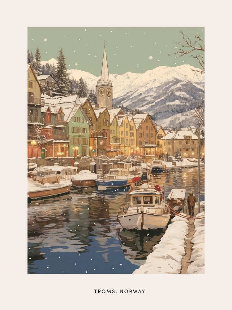Vintage Winter Poster Troms Norway 1