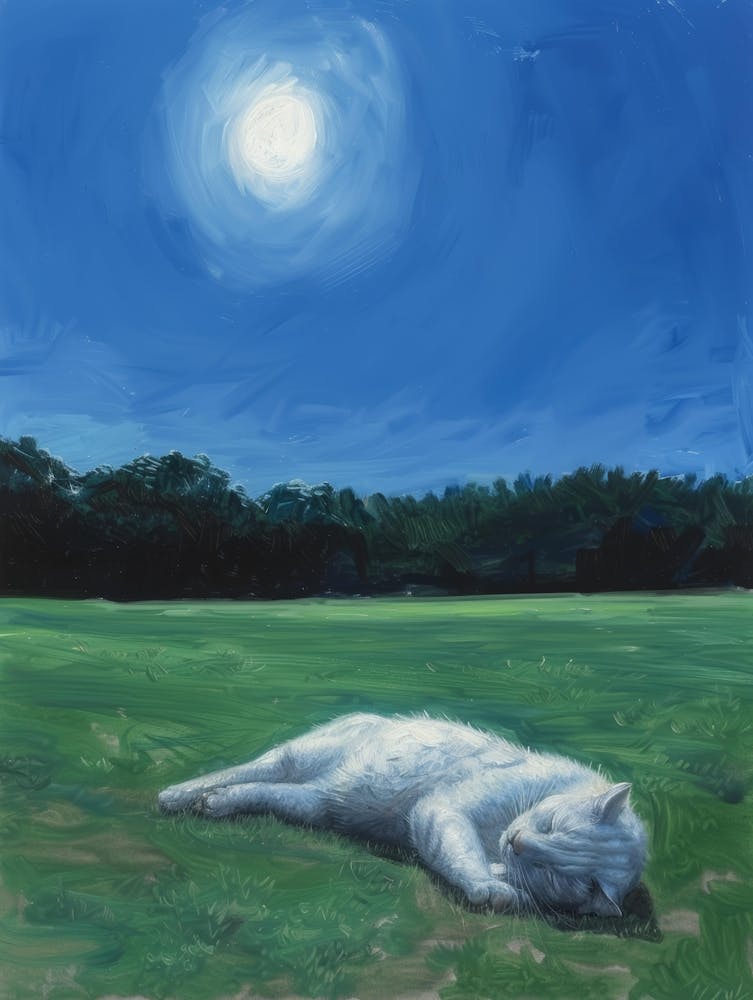 White Cat Sleeping In The Grass