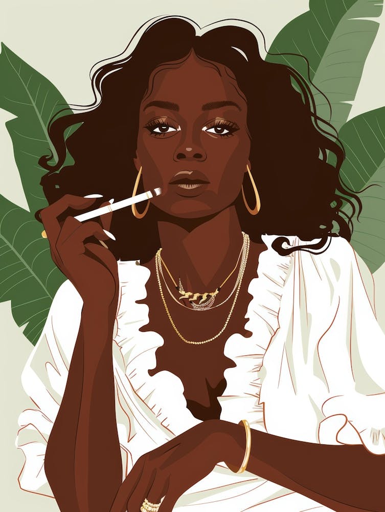 Illustration Of A Woman Smoking A Cigarette