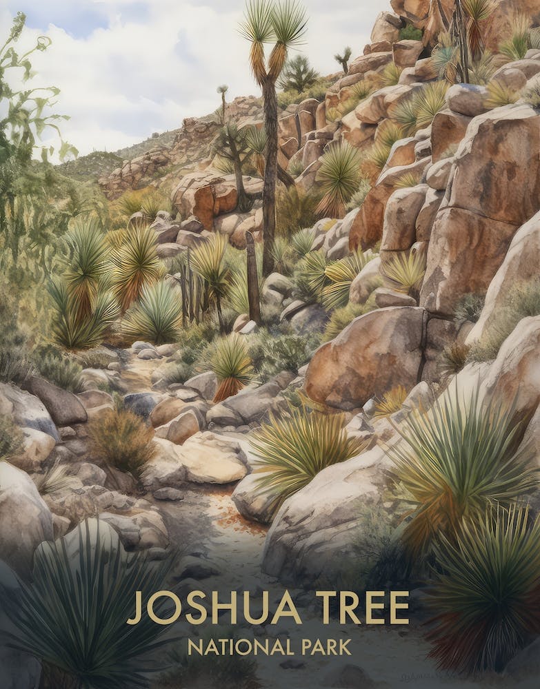 Joshua Tree National Park Watercolour Vintage Travel Poster 2