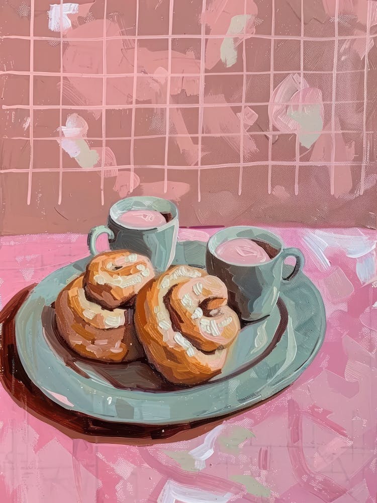 Pink Breakfast Food Cinnamon Buns 2