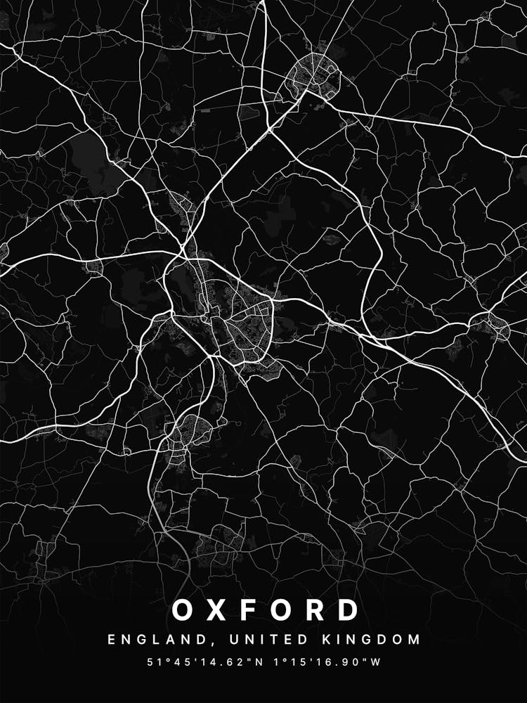 Oxford England Black Map
