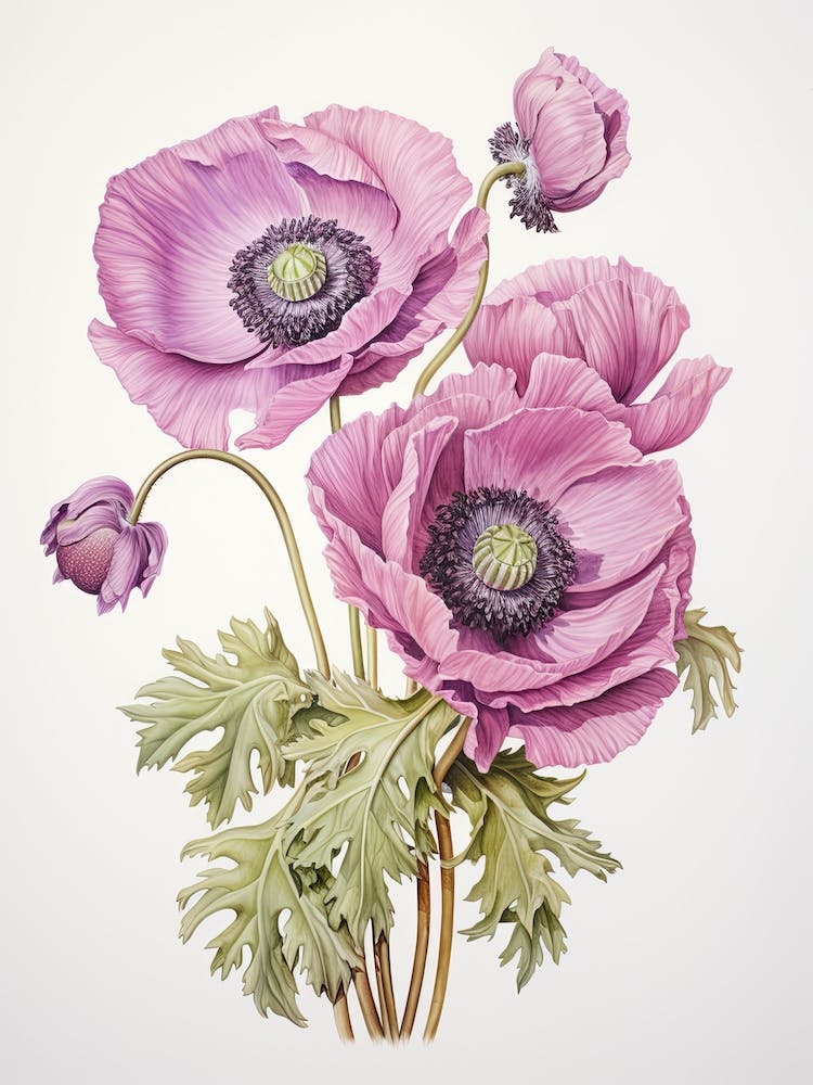Anemones Flower Vintage Botanical 0