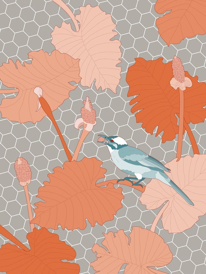 Turquoise Bird On Hexagon