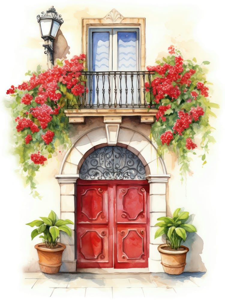 Barcelona, Spain   Mediterranean Doors Watercolour Painting 1