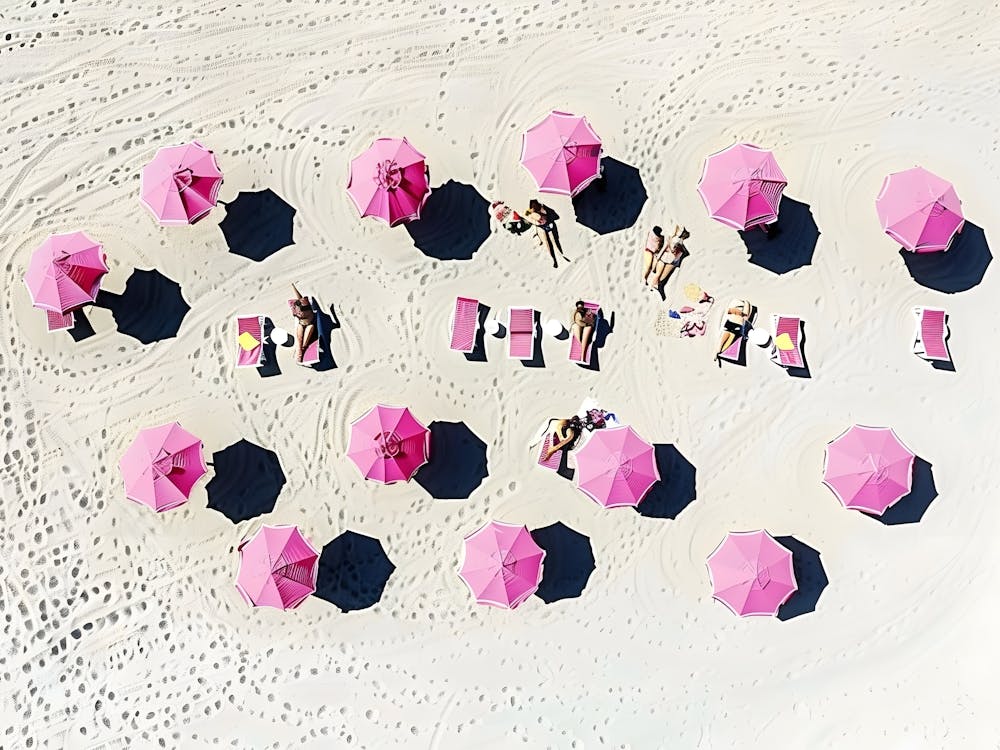 Pink Umbrellas On The Beach 6