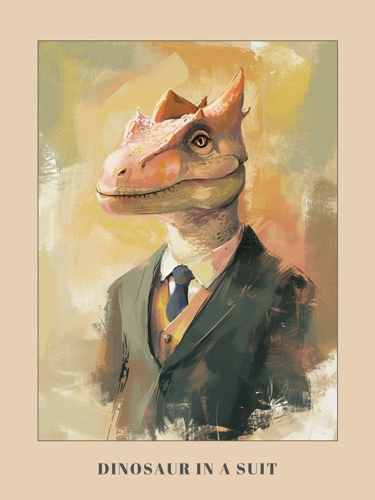 Mustard Painting Of A Dinosaur Lizard In A Suit 1 Poster