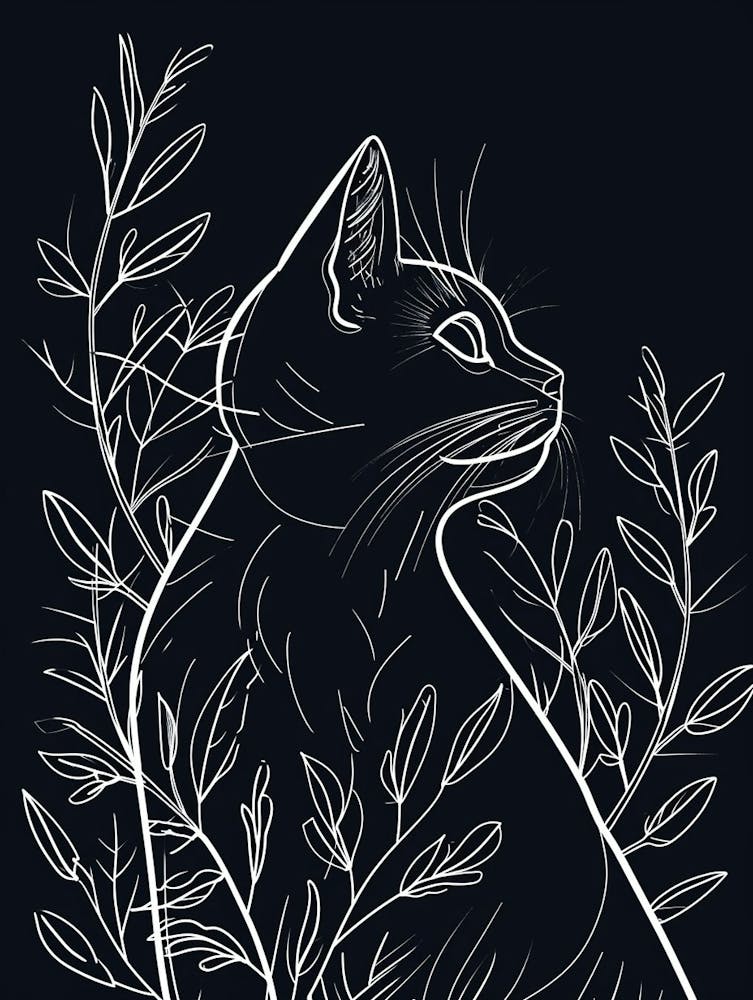 Highlander Cat Minimalist Illustration 2
