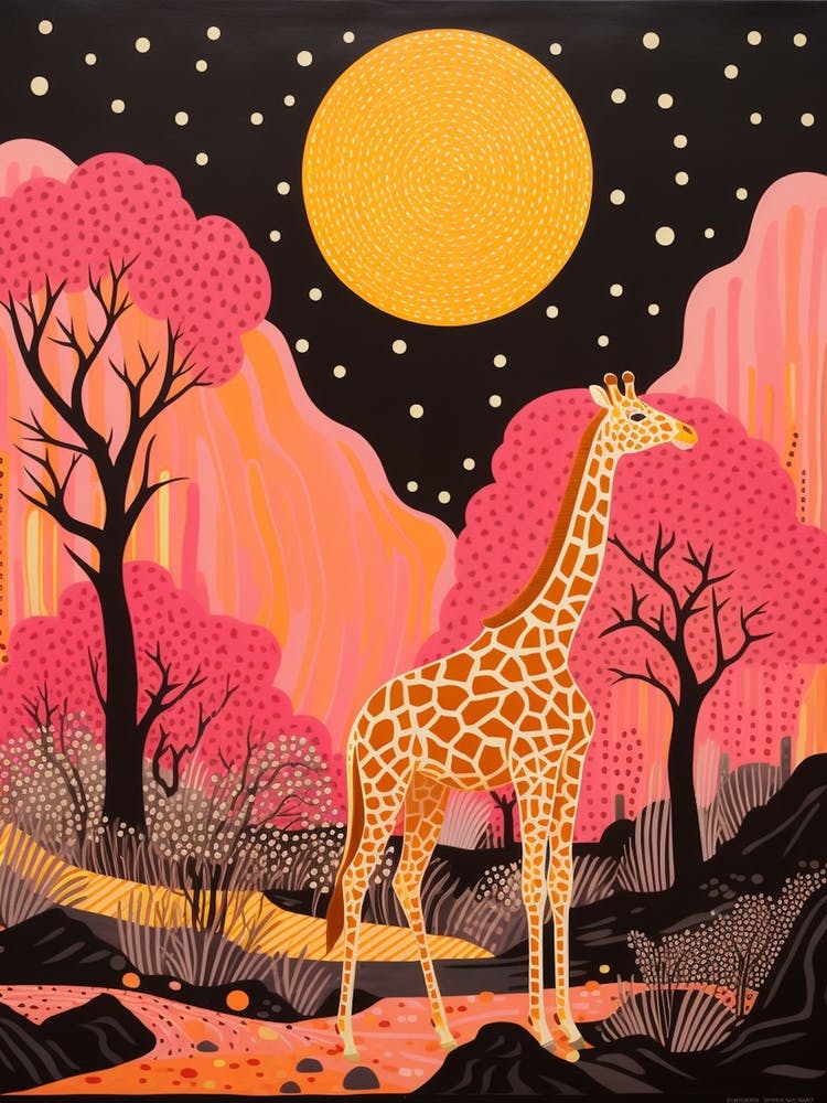 Giraffe In The Trees Cute Pink Patterns 6