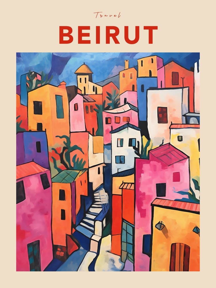 Beirut Lebanon 3 Fauvist Travel Poster