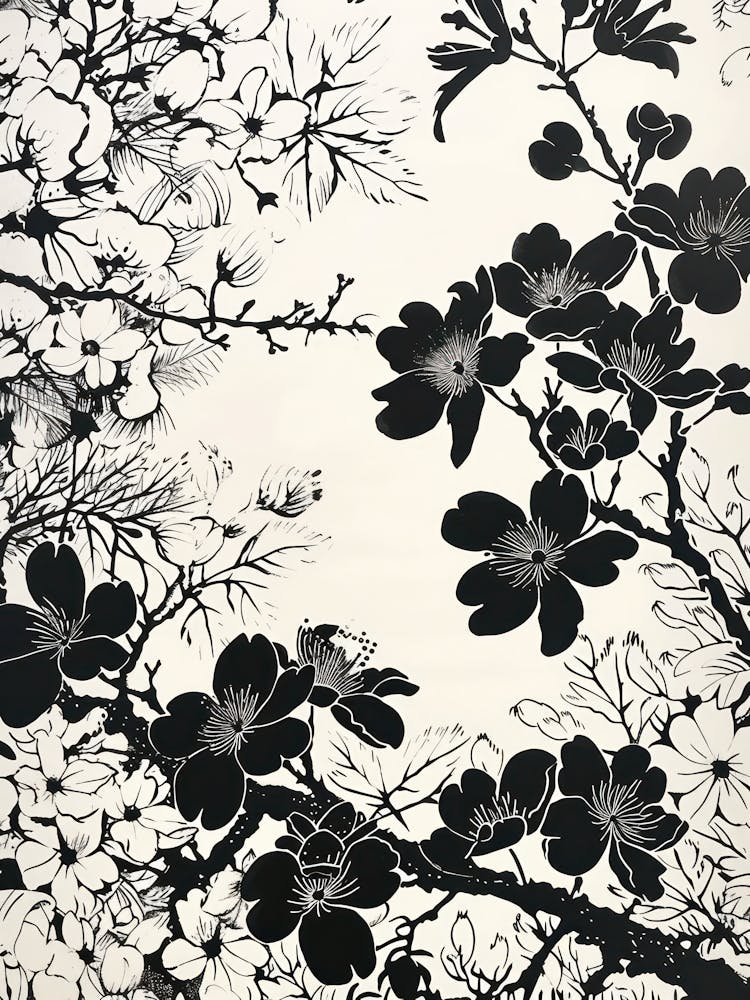 Great Japan Hokusai Black And White Flowers 9