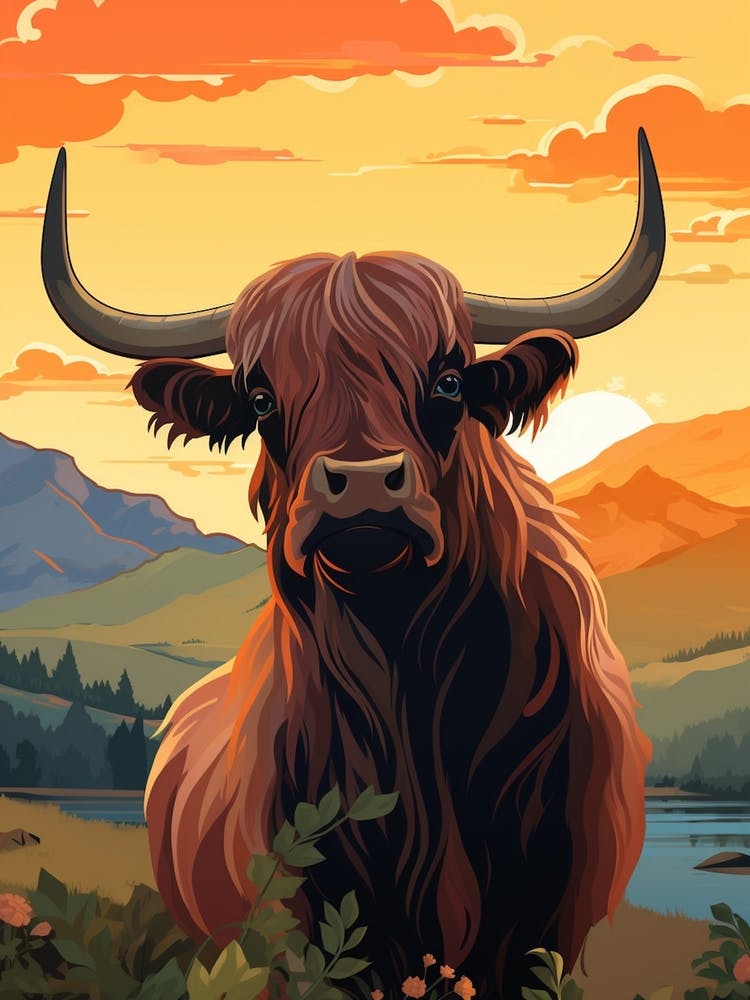 Hairy Cow In The Highlands Sunset