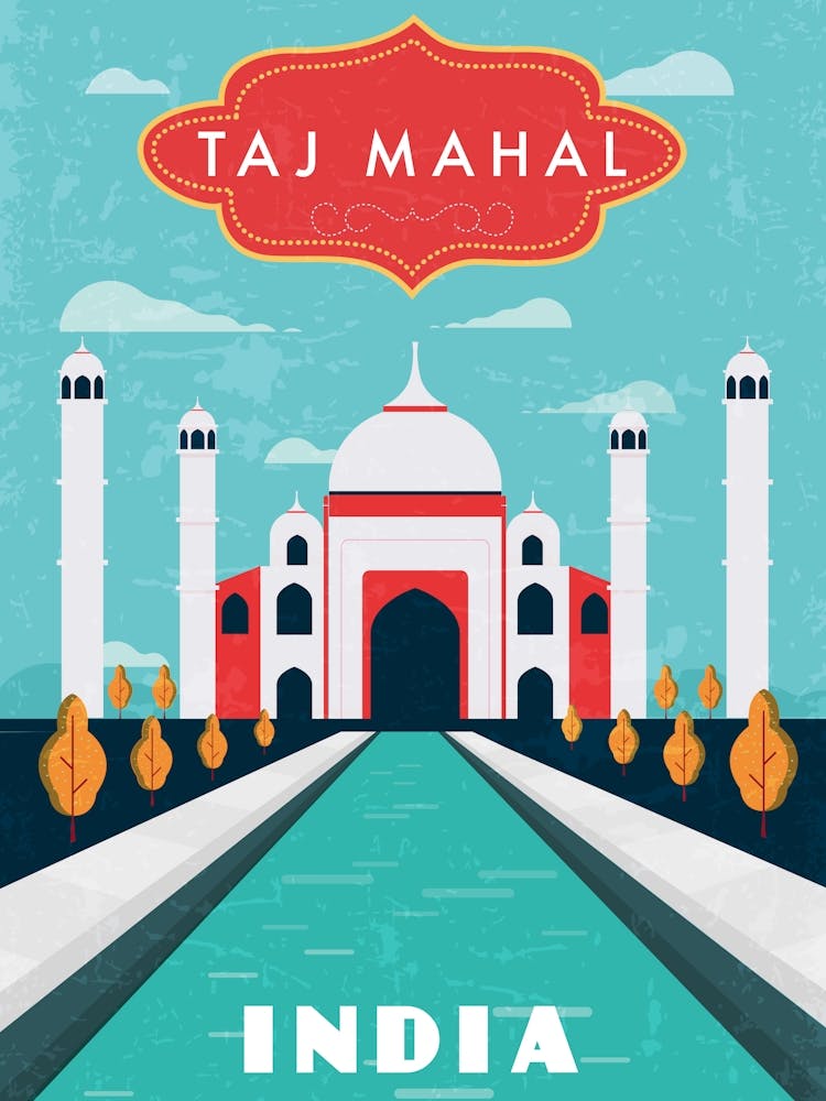 Taj Mahal, India — Retro travel minimalist poster