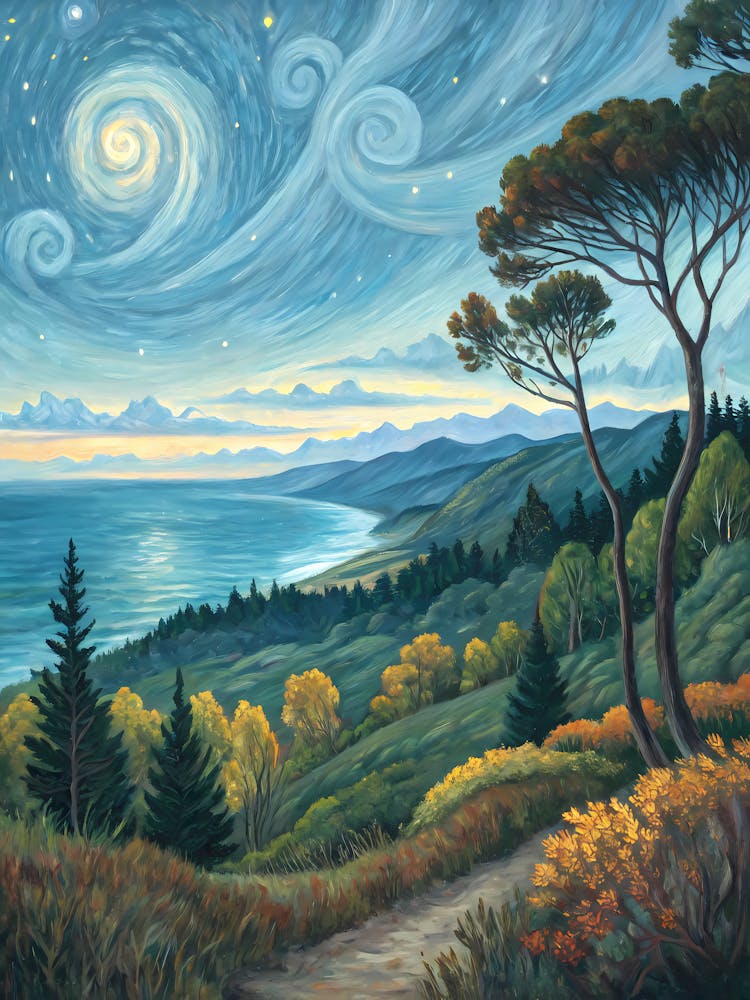 Van Gogh Coastal Path Starry Sky & Ocean View