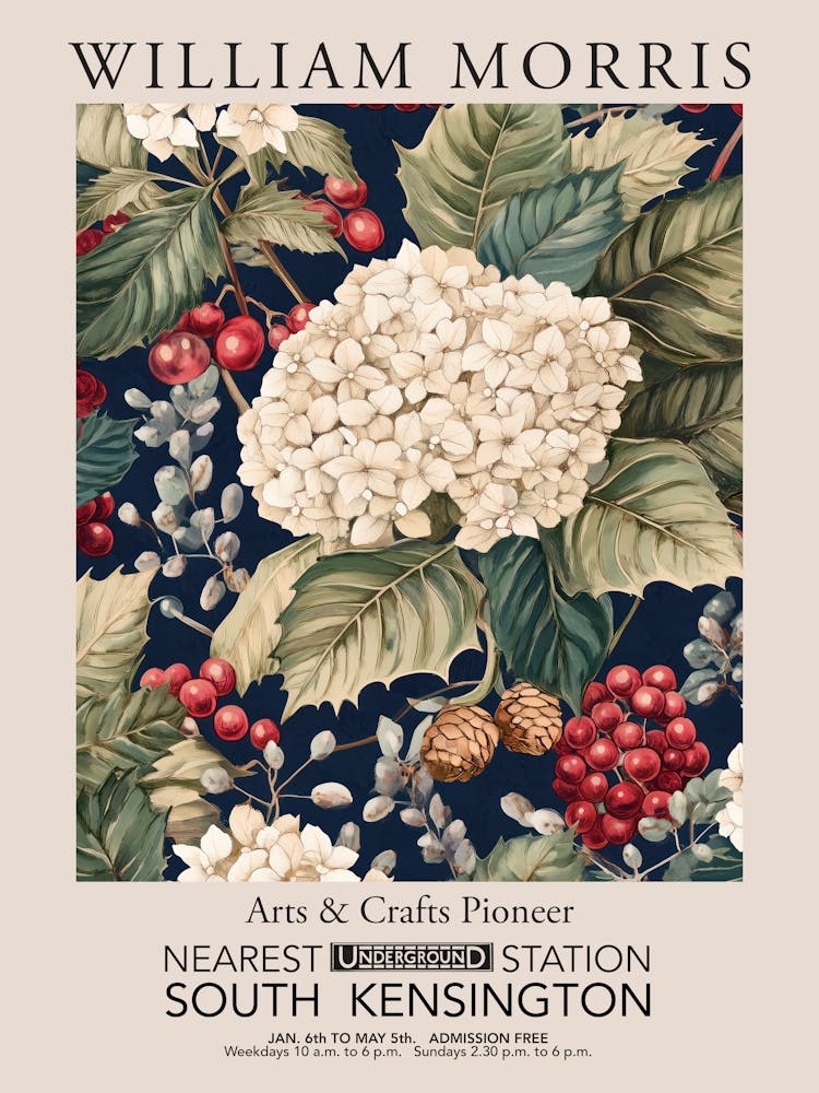 William Morris Prints Hydrangea White Christmas Gift Winter Vintage