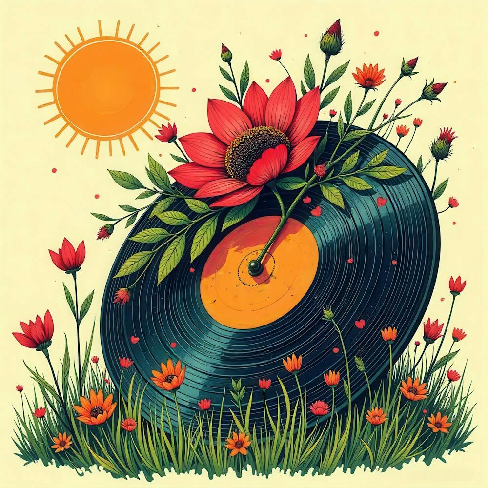 Vinyl Record With Flowers 2
