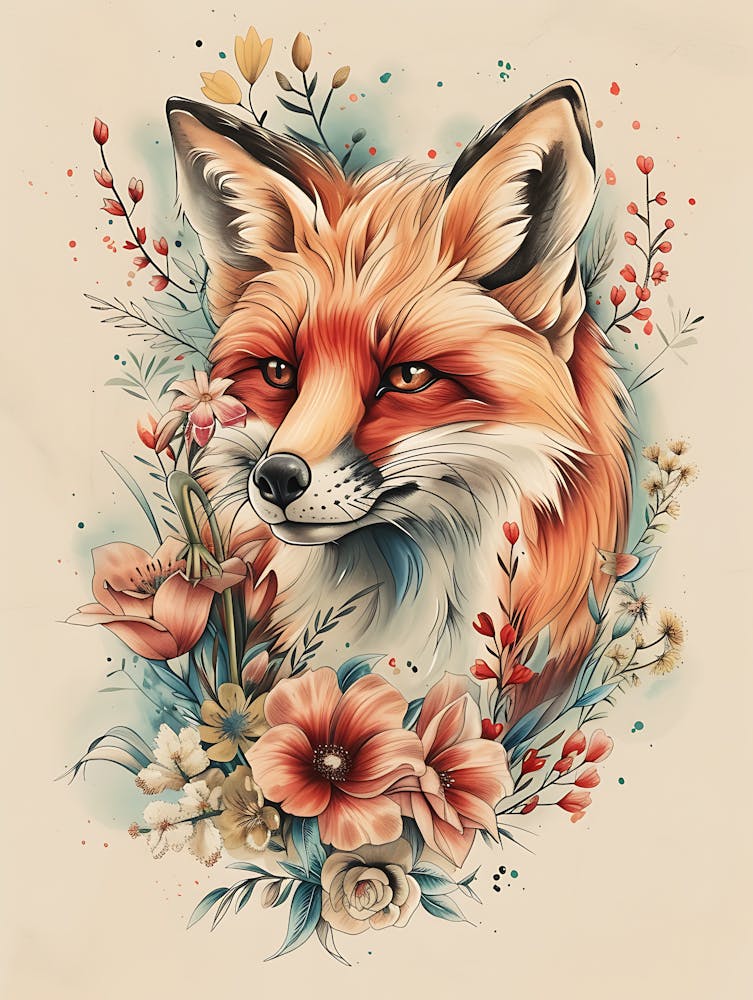 Amazing Red Fox With Flowers 8