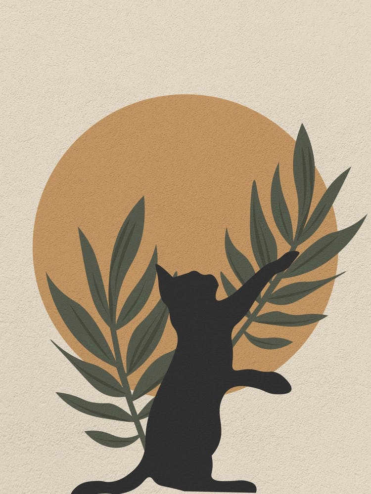 Minimal art Cat With Leaves