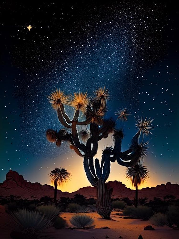 Joshua Tree With Starry Sky Vintage Botanical Line Drawing  (1)