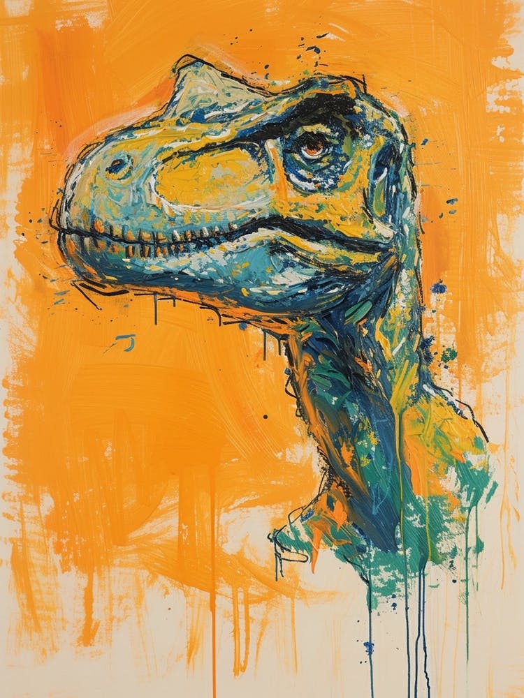 Dinosaur Orange Blue Brushstrokes Portrait 2
