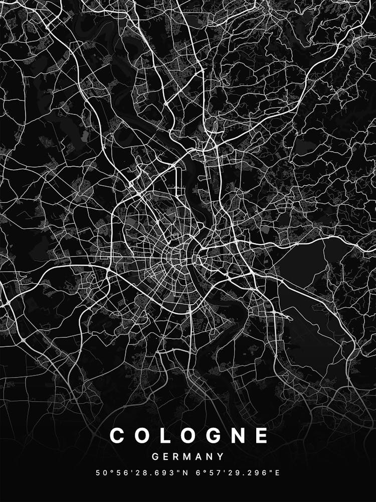 Cologne Germany Black Map