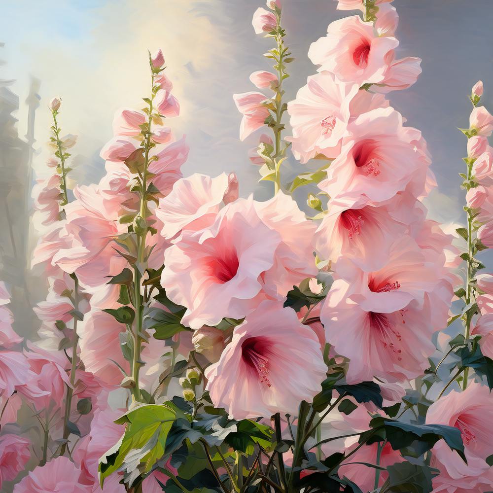 Pink Hollyhocks