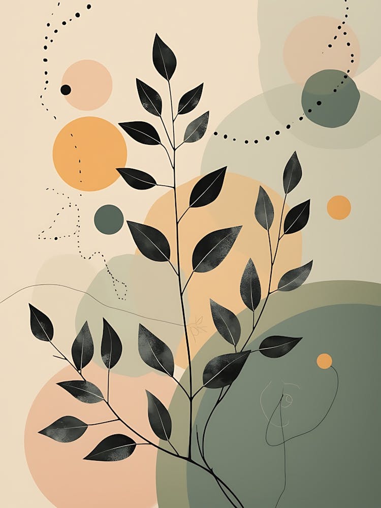 Faded Plant Outlines in Soft Brown Palette
